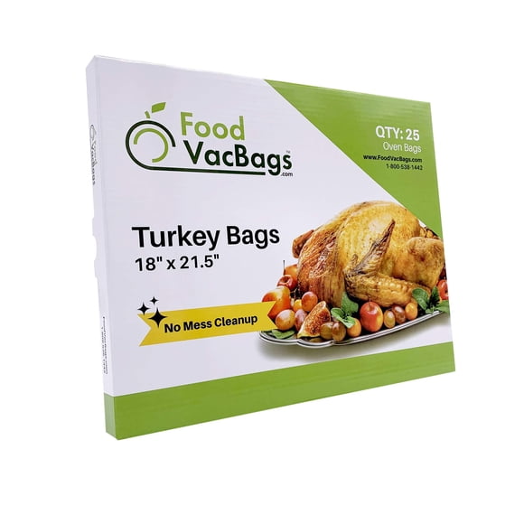 25 - Turkey 18" x 21.5" Oven Bags, Brining, Roasting, Multipurpose, Baking, No Mess Cleanup, FoodVacBags