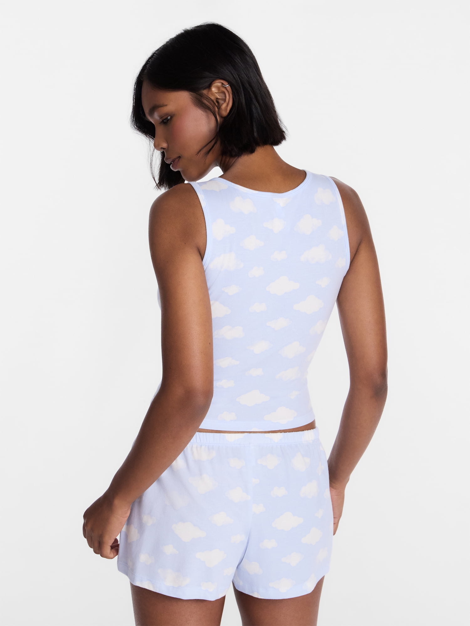 No Boundaries Cloud Core Sleepwear Tank Top and Shorts Sleep Set, 2-Piece, Women's XXS-3X