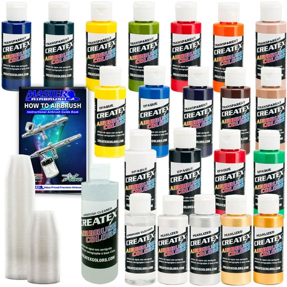 20 Createx Colors Airbrush Paint Kit, Cleaner, Mix Cups, Hobby & Art & Crafts