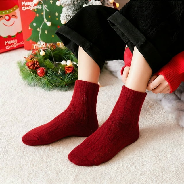 PEONAVET Chaussettes en Molleton Corail Hiver Rouges Chaussettes Natales Australie Velours Chaleur Épaissies Rembourrées Chaussettes de Sommeil Chaussettes de Maison Chaussettes de Sol Bas Femme