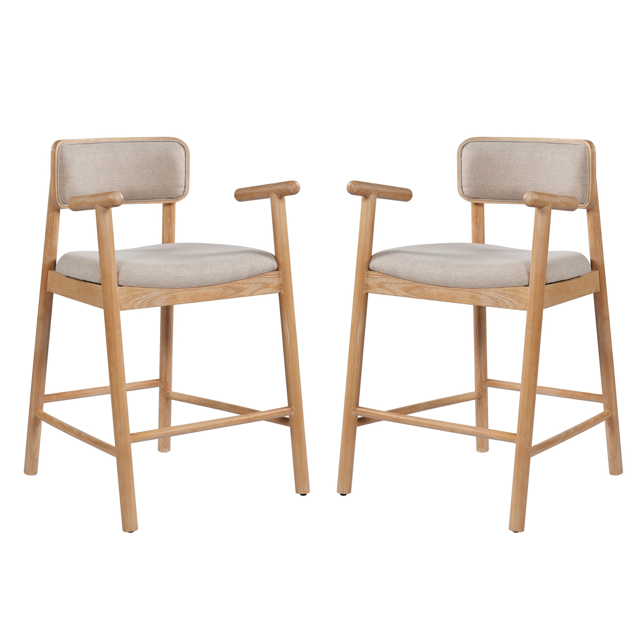 Christopher Knight Home Minimalist Wooden Counter Stools with Beige Upholstery, Natural, Set of 2