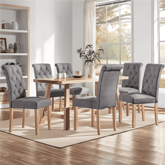 Alden Design 6 Pieces Padded Parsons Fabric Upholstered Dining Chairs, Light Gray