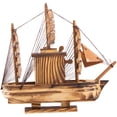 thumbnail image 2 of Sailboat Model Wooden Sailing Ship Ornament Mediterranean Nautical Boat Model, 2 of 8