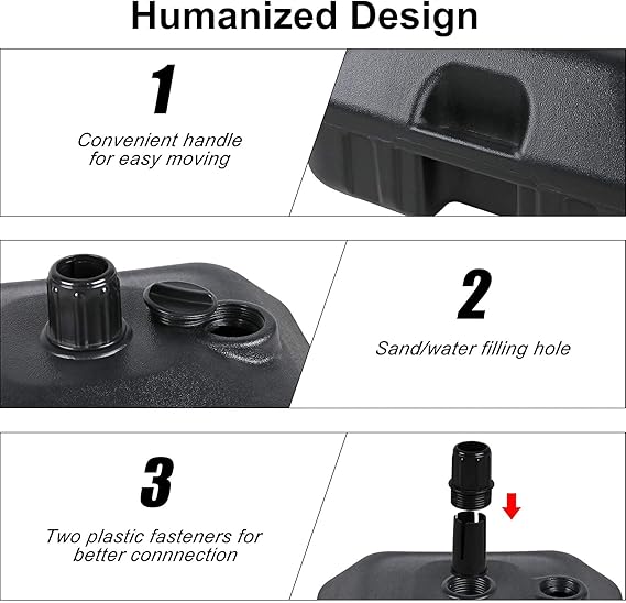 Patio Umbrella Base, Outdoor Market Umbrella Stand, Water or Sand Self-filled , Not Included, Black Square