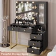 thumbnail image 2 of Afuhokles Vanity Table with Lighted Mirror and Charging Station, Vanity Desk with 10 LED Bulbs, Makeup Table with with 5 Drawers, Black, 2 of 8