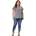 thumbnail image 3 of DARING DIVA Women's Plus Lace Panel Elegant Short Sleeve Top 4X Grey, 3 of 6