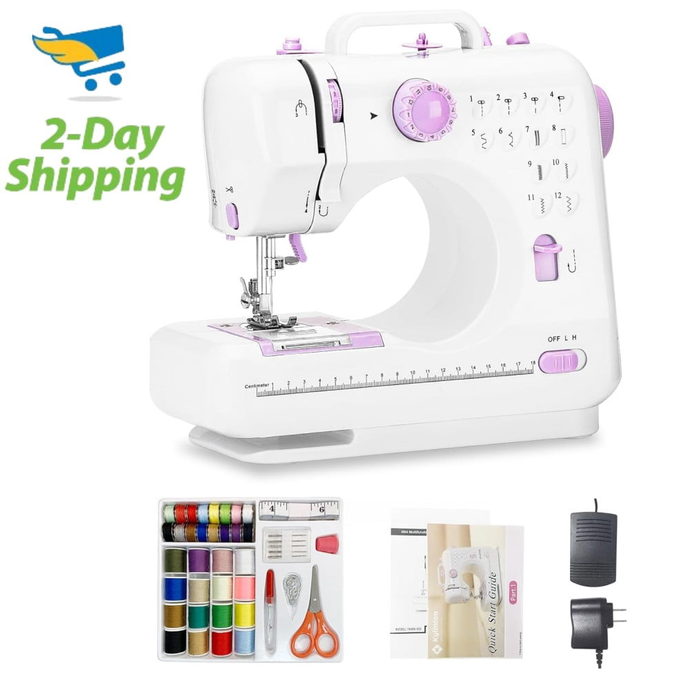 Portable Sewing Machine, 12 Stitches Mini Sewing Machine Handheld Electric Sew Machines for Beginners Kids with LED Light,White