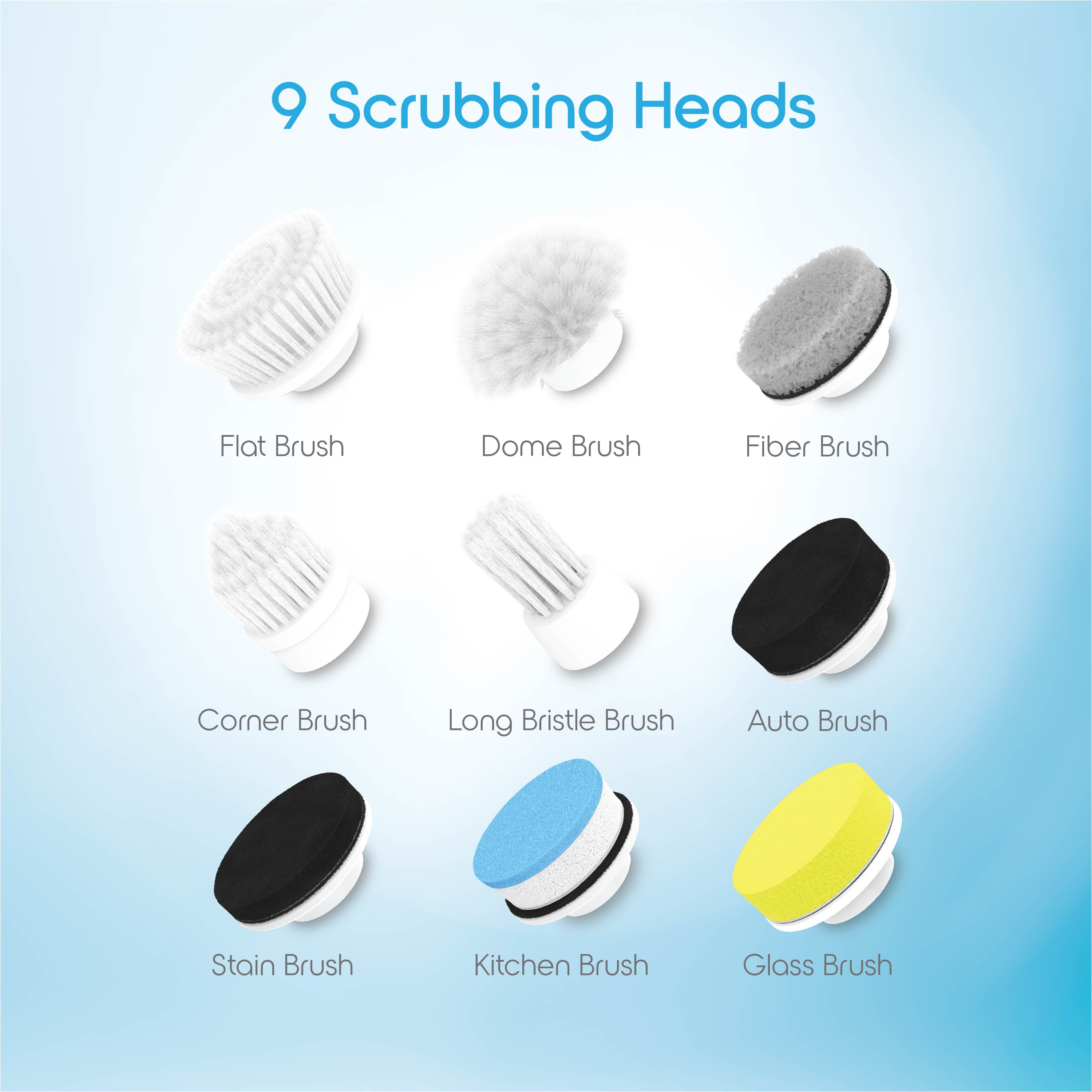 Ionvac Scrub It Electric Spin Scrubber, Multi-surface Rechargeable Cordless Scrub Brush with 9 Cleaning Brush Heads