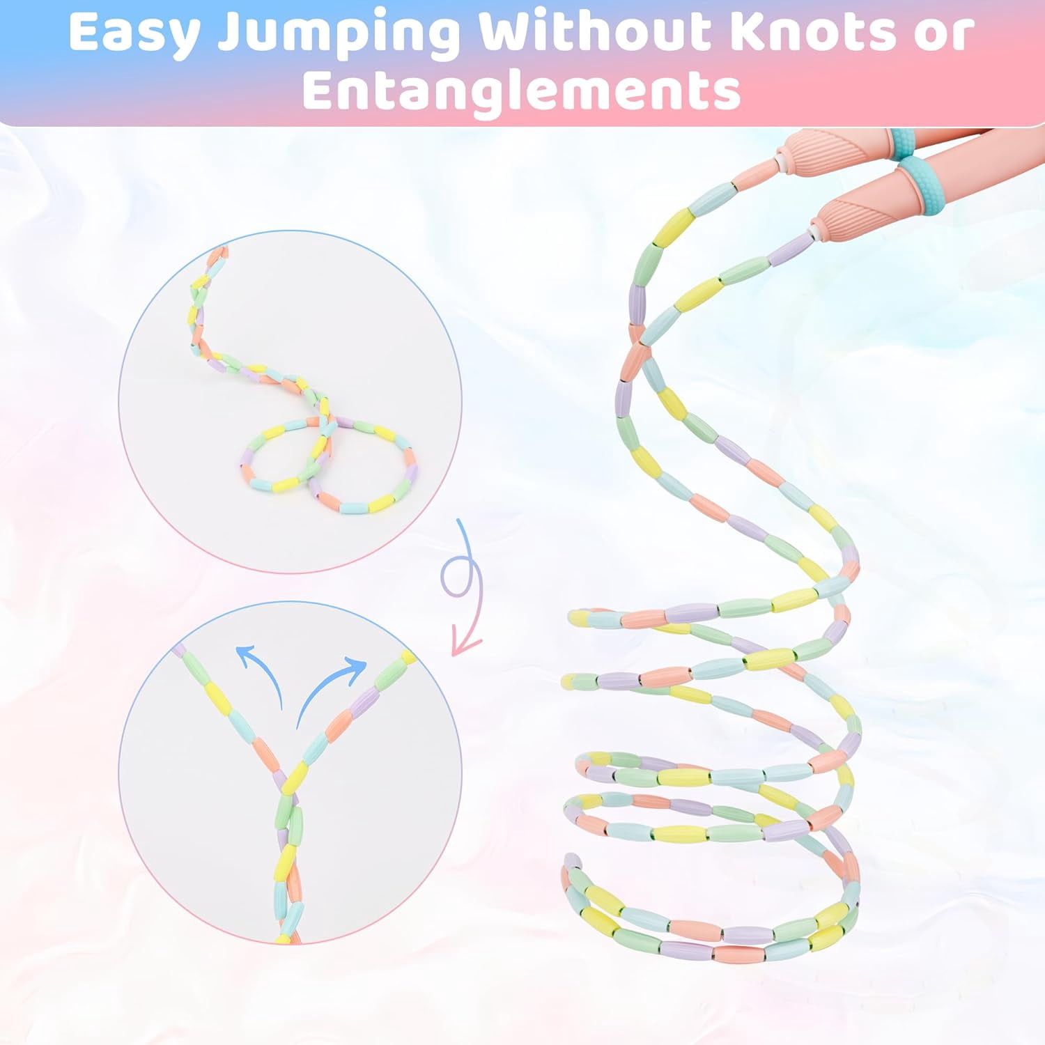 9 FT Upgraded Kids Jump Rope, 2PC Soft Beaded Skipping Rope with Soft Anti-slip Handles, Adjustable Jumping Rope for Kids Adults, Plastic Segmented Long Enough