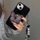 thumbnail image 5 of Funda de mariposa negra brillante compatible con iPhone 14, bonita funda de mariposa negra 3D con soporte de mariposa y cadena de cuentas de corazón blanco y negro para mujeres y niñas., 5 of 8