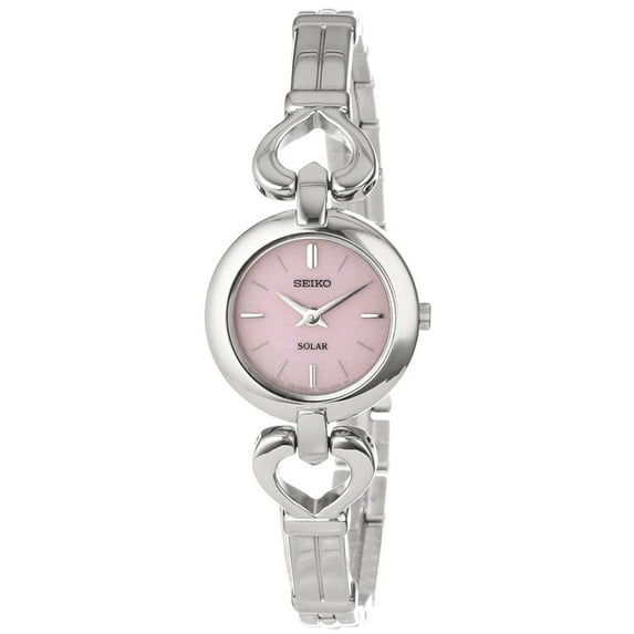 Seiko Women's SUP135 Classic Solar Pink Dial Heart Shape Hinges Stainless Steel Bangle Bracelet Watch