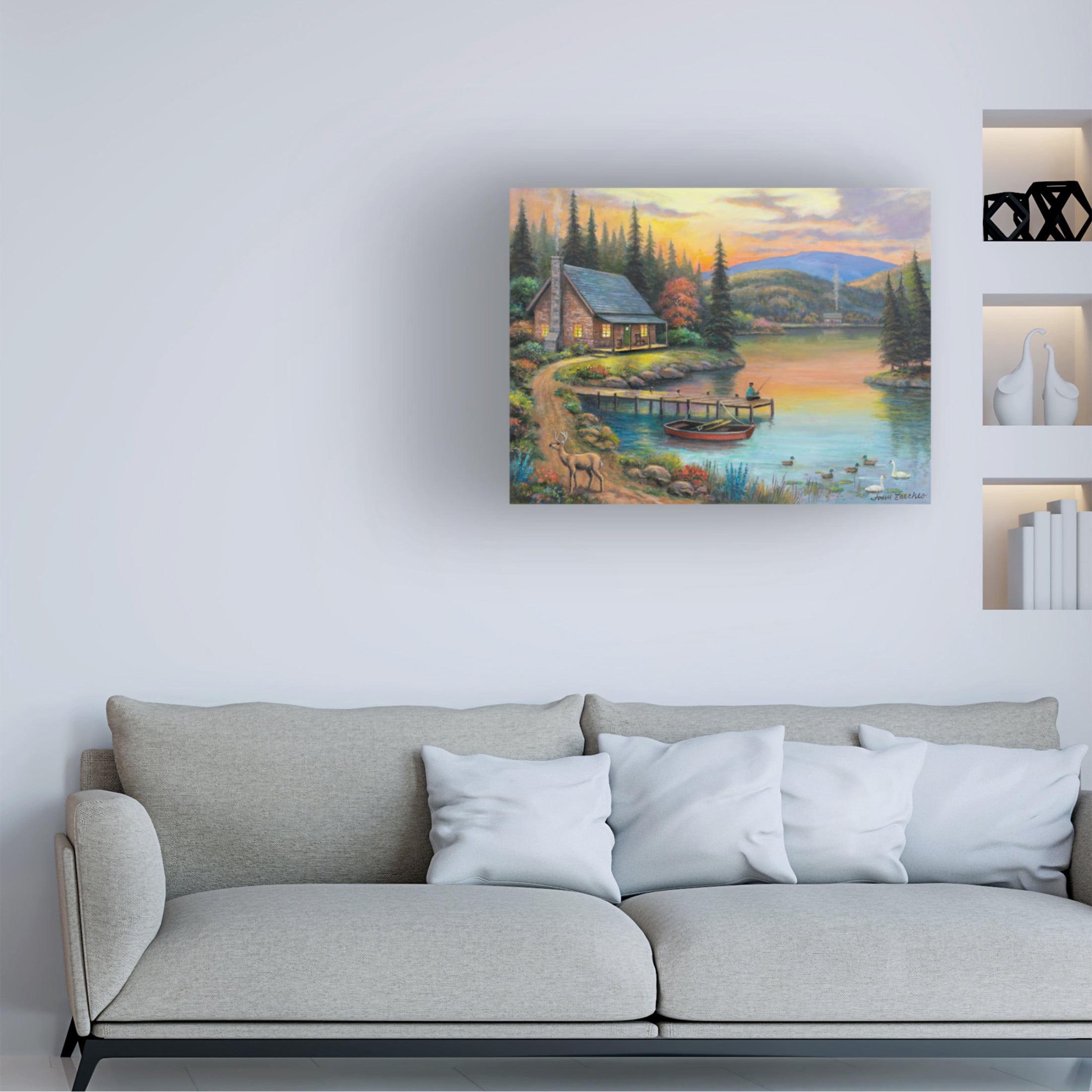 Canvas Wall Art - John Zaccheo 'Sunset Lake' Wall Art for Living Room, Bedroom, or Office Décor by Trademark Fine Art - 19 x 14 Inches