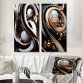 thumbnail image 1 of Designart "Gold Black White Spheres Liquid Artistry II" Abstract Shapes Wall Art Set Of 2 - Transitional White Canvas Set For Living Room Decor, 1 of 6