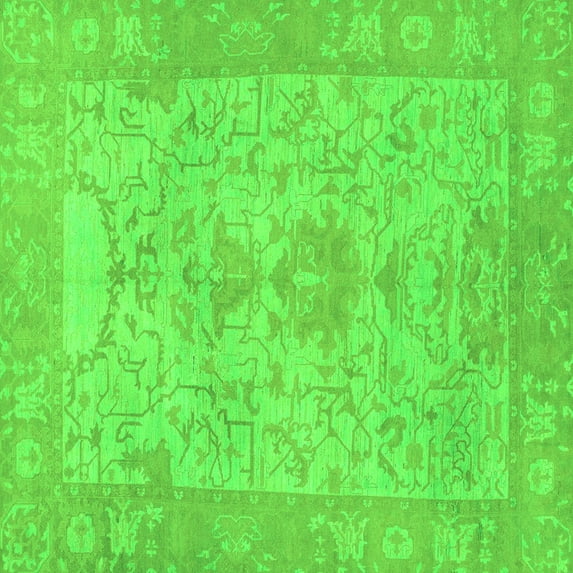 Ahgly Company Indoor Square Oriental Green Traditional Area Rugs, 3' Square