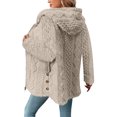 thumbnail image 4 of Women's Fashionable Solid Color Long Sleeved Loose Hooded Zipper Down Plush Jacket, Embroidered Design for Cozy and Chic Look,Beige,L, 4 of 8