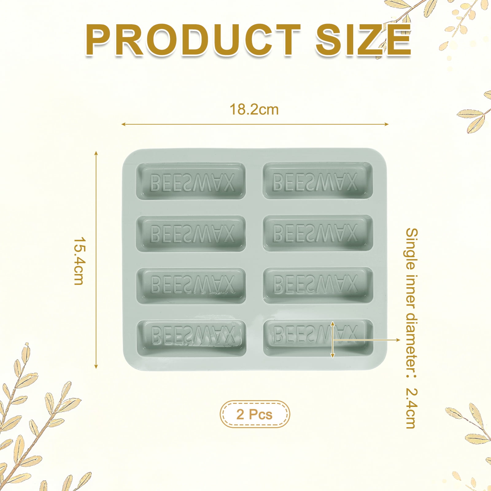 Beeswax Candle Mould,8Grids Beeswax Bar Mould Makes 8 x 2.8oz Reusable Easy Release Bees Wax Module for Wax Candle Making Butter Candy Chocolate Grey 2Pcs