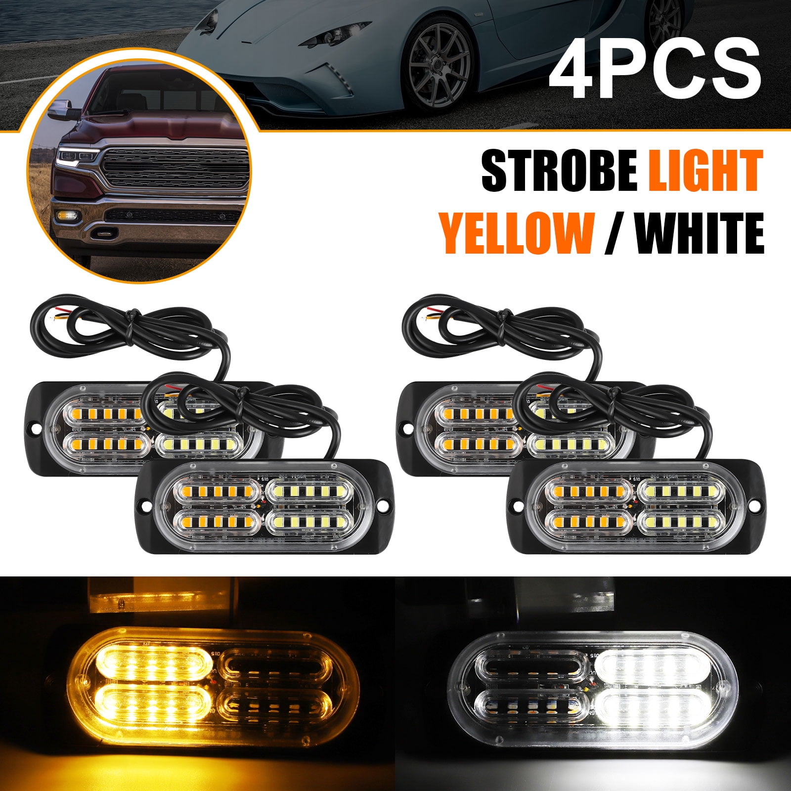 Strobe Lights, EEEkit Universal 4Pack Surface Mount Amber/White