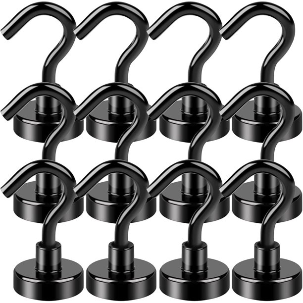 LOVIMAG Ganchos magnéticos fuertes, imanes de tierras raras de 25 libras, resistentes con gancho para refrigerador, fuerte gancho de crucero para colgar, imanes de techo para colgar, parrilla y cocina