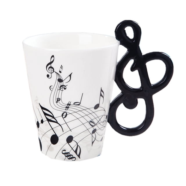 Taza de cerámica para notas musicales con mango de clave de sol, 350 ml