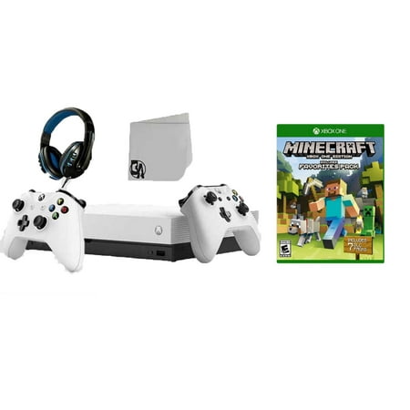 Microsoft Xbox One X 1TB Gaming Console White with 2 Controller Included with Minecraft BOLT AXTION Bundle Like New