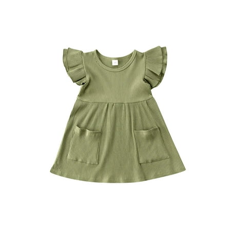 

Canrulo Kids Baby Girls Organic Cotton Ruffled Sleeve Tunic Dress Swing Casual Sundress Party Princess Dresses Dark Green 18-24 Months