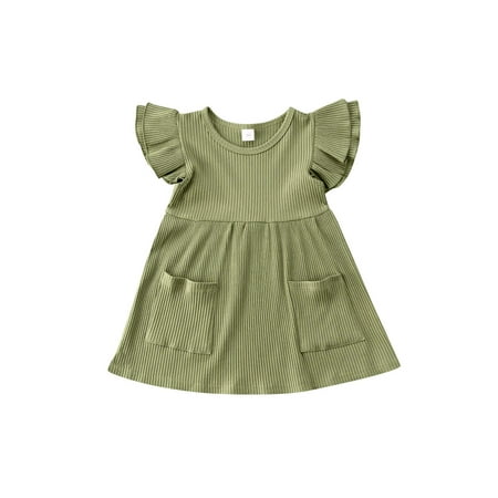 

ZIYIXIN Kids Baby Girls Organic Cotton Ruffled Sleeve Tunic Dress Swing Casual Sundress Party Princess Dresses Dark Green 12-18 Months