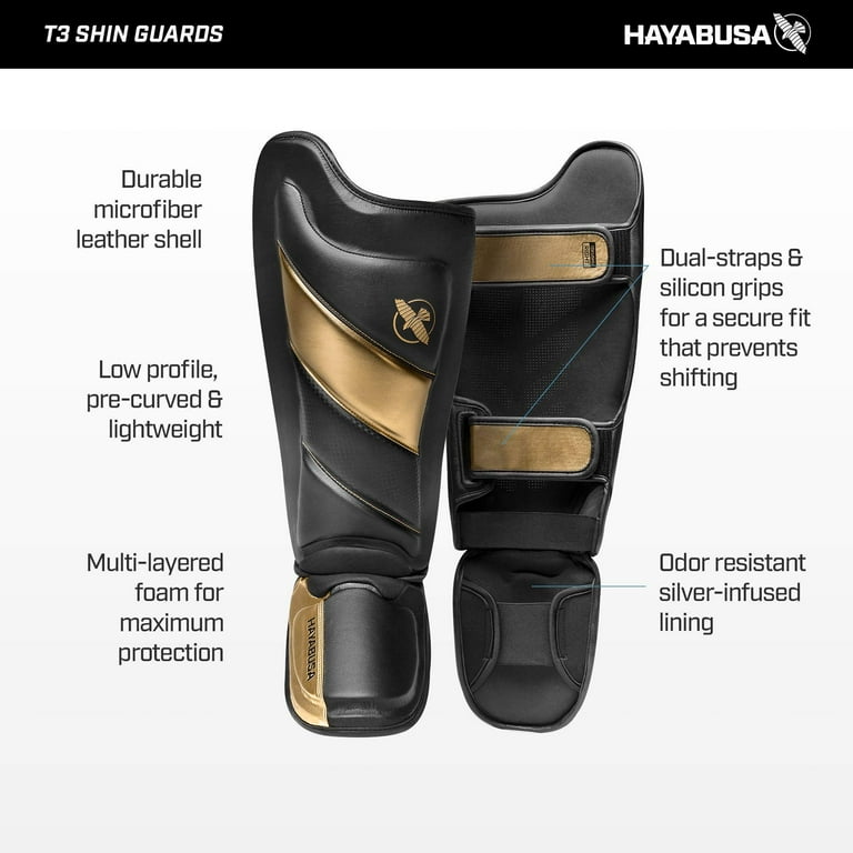 Hayabusa T3 ストライキングシンガード (Shinguards) Hayabusa T3 Striking Shinguards - Black/Gold, Small