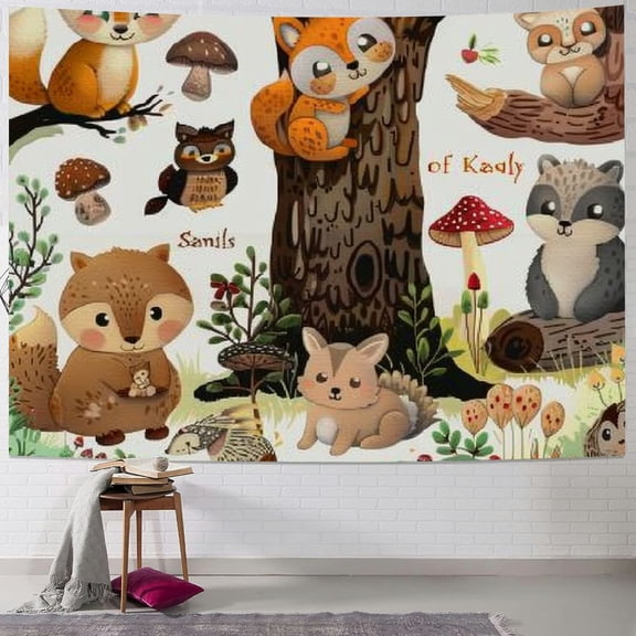 BCIIG Cute Animals Trees Forest Tapestry Wall Hanging Unique Style for Home Decor - Graphic Tapestries for Living Room Bedroom Dorm 40x30inch
