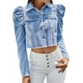 thumbnail image 4 of Viikei Womens Denim Jackets Plus Size Denim Jackets for Women Clearance Casual Short Lapel Princess Sleeve Raw Edge Denim Blouse Jacket Coat, 4 of 6