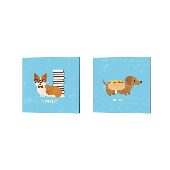 Metaverse Moira Hershey 'Good Dogs Corgi & Dachshound' Canvas Art (Set of 2)