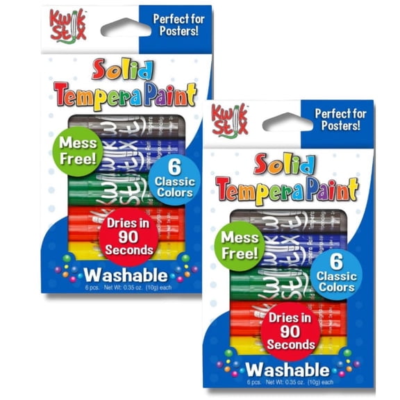  Kwik Stix Solid Tempera Paint Sticks Bundle, 12 Count (2 Packs of 6), Classic Colors, Washable, Quick-Drying, Non-Toxic