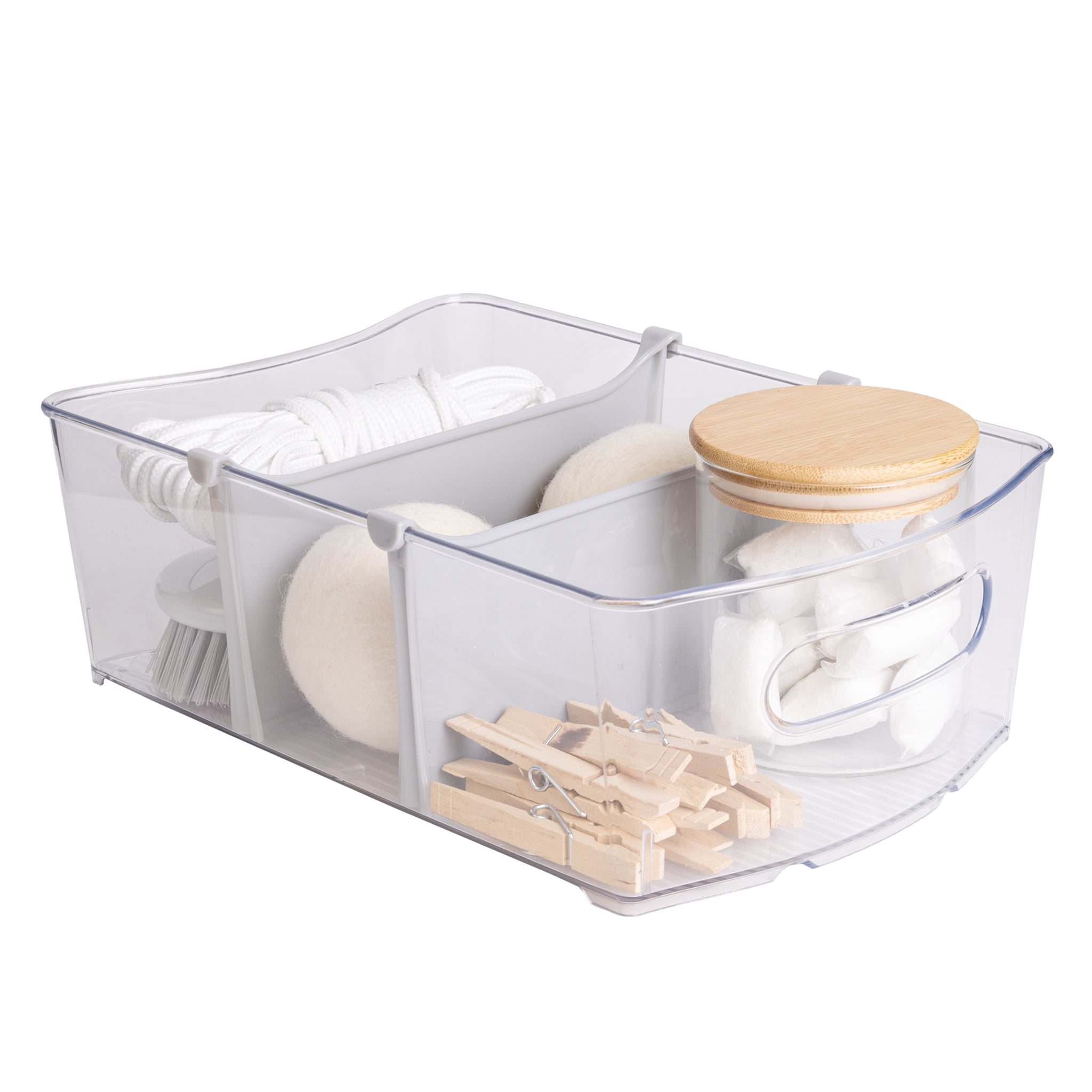 (3 pack) Mainstays Closet and Laundry Organizer Bin with Removable Dividers -  12" L x 8" W - Clear