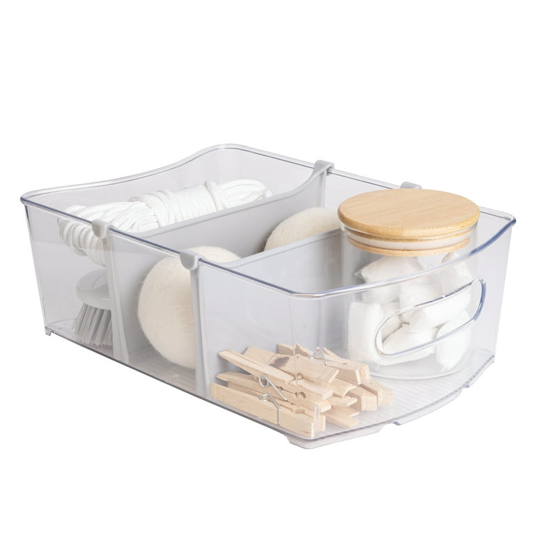 Mainstays Closet and Laundry Organizer Bin with Removable Dividers - 12 L  x 8 W - Clear 
