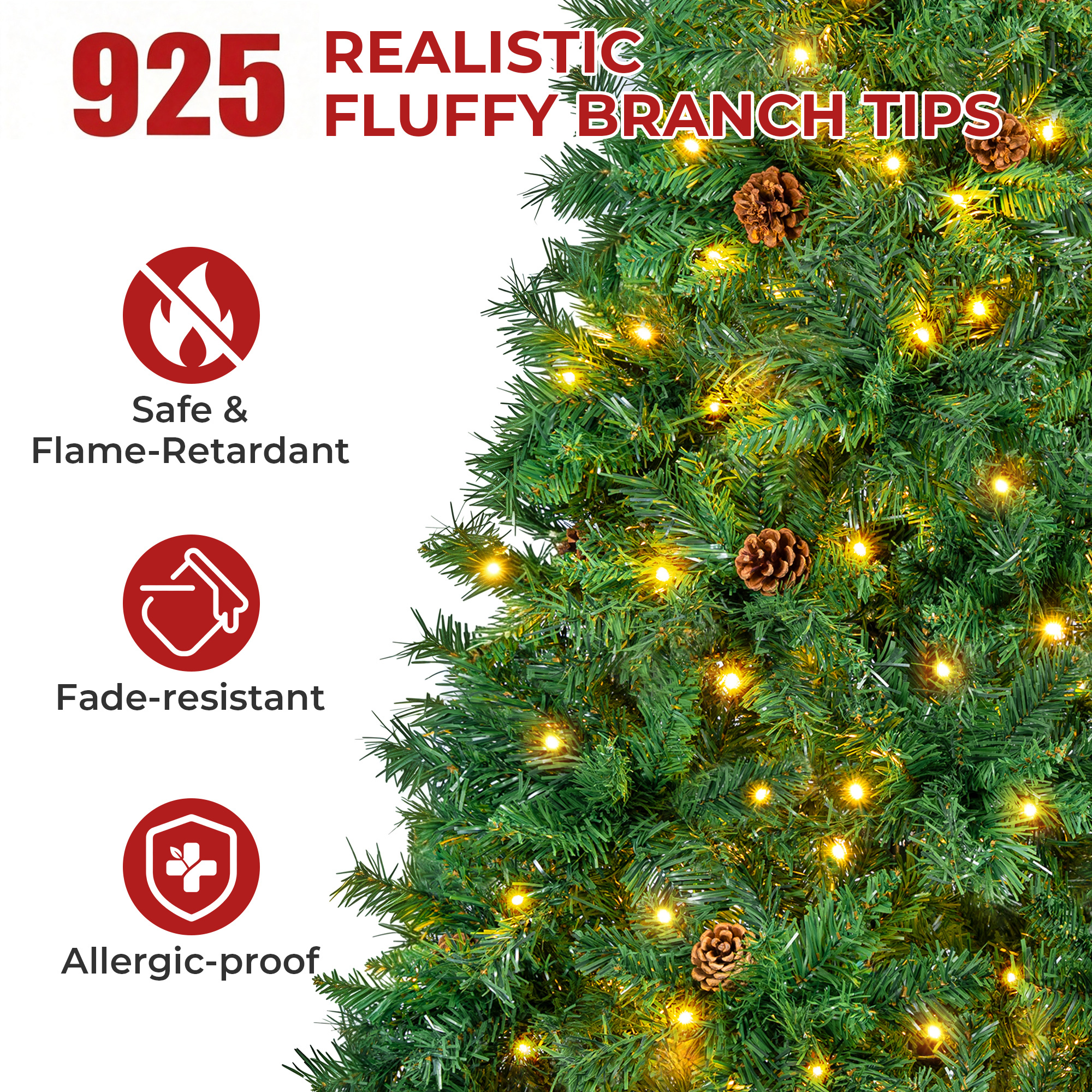 FIRSTNESS 6 Ft Pre-Lit Christmas Tree with 925 Branch Tips photo 4