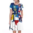 thumbnail image 1 of Fotbe la Carte des États-Unis Robe Décontractée Mode Femme Manches Courtes Robe Maxi Robe T-Shirt Rayée Longue à Blocs de Couleur, 1 of 6