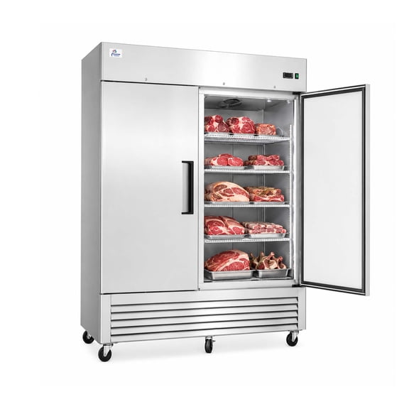 54 In. WCommercial Reach-In Refrigerator, 2 Solid Self-Closing Doors, 48 Cu.Ft Capacity, Stainless Steel, NSF & ETL Certified, 115V