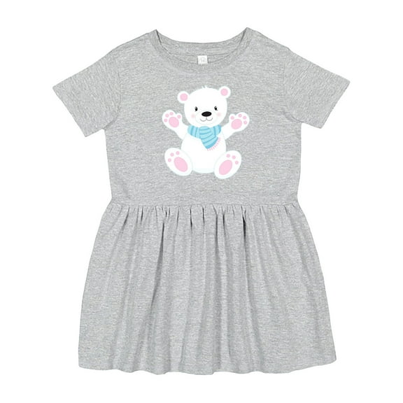 Inktastic Polar Bear, White Bear, Cute Bear, Bear with Scarf Girls Toddler Dress