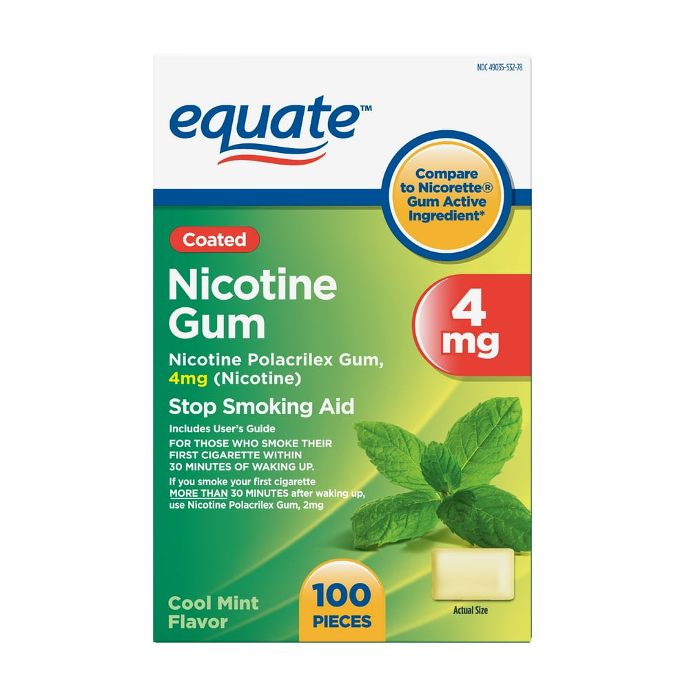 Equate Coated Nicotine Polacrilex Gum, 4 mg, Mint Flavor, Stop Smoking