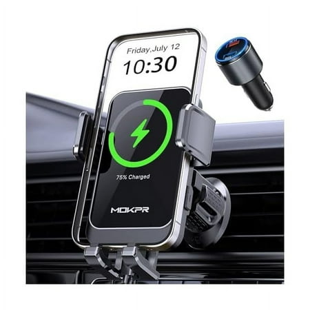 OAO Wireless Car Charger, 15W Fast Charging Auto Clamping Air Vent Car Phone Holder with LED Light Car Charger for iPhone 16 15/14/13/12 Pro Max Plus, Samsung S23/S22/S21,etc