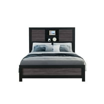 Global Furniture USA Farmhouse Lisbon Grey/Black Bookcase Queen Bed, Black,Grey