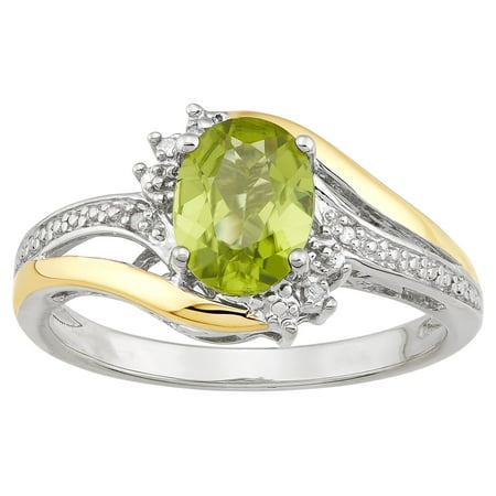 Brilliance Fine Jewelry Genuine Peridot Diamond Accent Ring in Sterling Silver and 10K Yellow Gold
