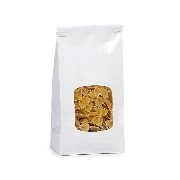 Pack of 100, Solid 1 Lb White Window Coffee Bags 4-3/4"X2.5"X9.5" For Food Packaging