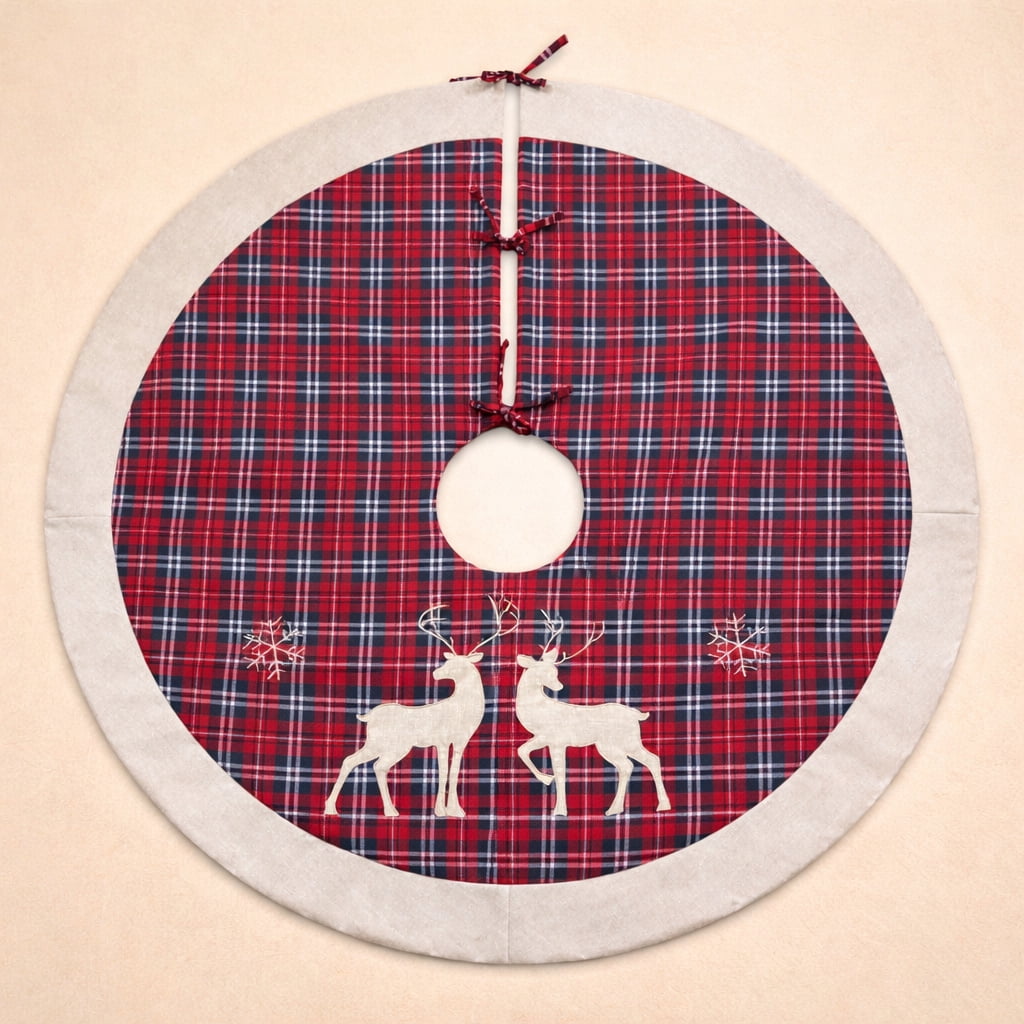 Reindeer 56 in. Red Christmas Tree Skirt