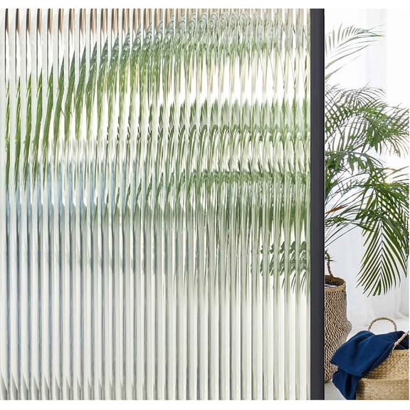 Window Privacy Film Reeded Glass, Frosted 3D Fluted Glass Window Cling, Adhesive Vinyl Decorative Door Stickers for Bathroom Home Sun Blocking, Translucent