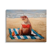 Stupell Industries Polka Dot Bikini Sea Lion Tropical Drink Beach Scene, 40 x 30, Design by Lucia Heffernan