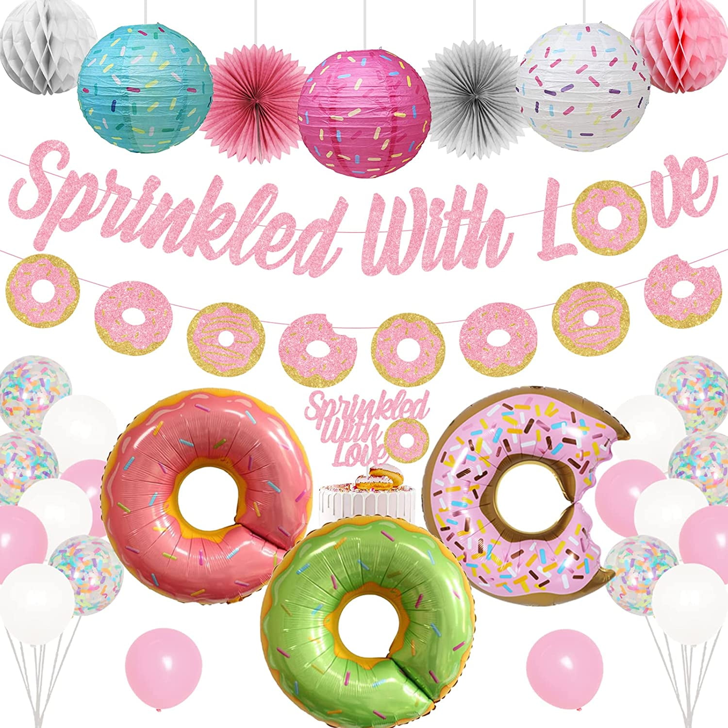 Funmemoir Blue Donut Baby Shower Decorations Sprinkled with Love Backdrop  Baby Sprinkle Balloon Garland Kit for