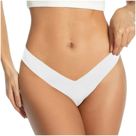 Ashirexll Panties for Women  Thongs for Women Low Waist Deep V-Neck Solid Color Seamless Traceless Stretch Silk Thong Panties White L