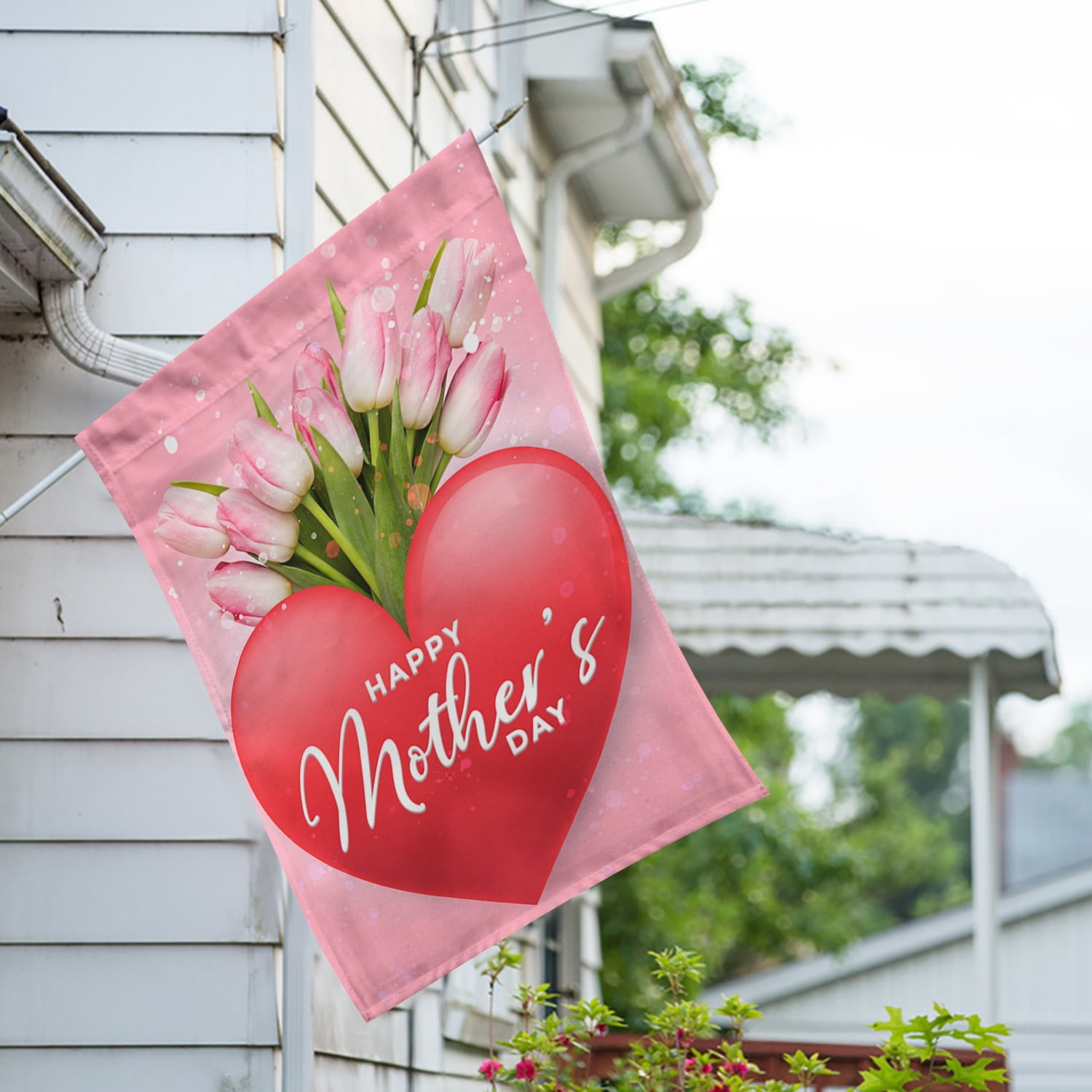 America Forever Happy Mother's Day Tulip House Flag 28 x 40 inches Red Heart Best Mom Ever Double Sided Holiday Seasonal Yard Outdoor Decorative Love You Mom Flag