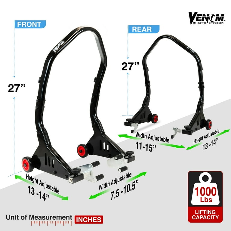 Venom V3.0 Motorcycle Stand Front & Rear Combo; Aluminum