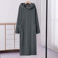 thumbnail image 2 of Women's Hooded Fleece Bathrobe Long Sleeve Cable Knit Textured Robe with Pockets Cozy Homewear for Fall Winter, 2 of 7